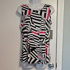 MULTIPLES Pink Black Print Sleeveless Top Sz XS. Nwt